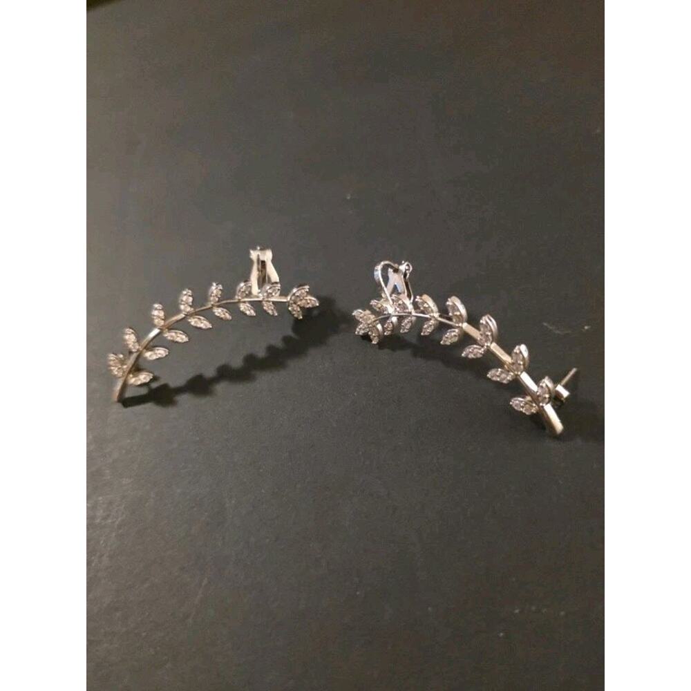 C & C California Leaf Climber Earrings Vine Crawler Dainty Silver Formal Sparkle
